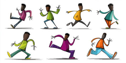 Vibrant Tribal Dance Figures - Doodle Style