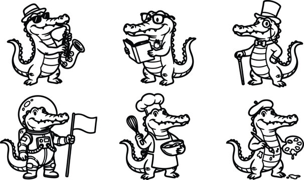 Cartoon Alligators in Various Occupations
