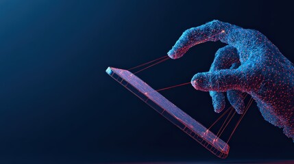 A futuristic hand manipulates a smart phone, the scene bathed in a neon glow. Explore cutting-edge technology through a modern artistic lens. ..Created with Generative AI, not depicting real subjects.