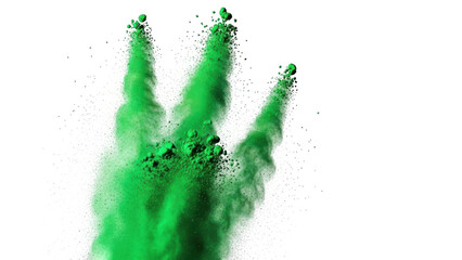 Green powder explosion isolated on transparent background