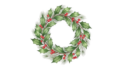 Christmas wreath with holly and berries isolated on transparent background