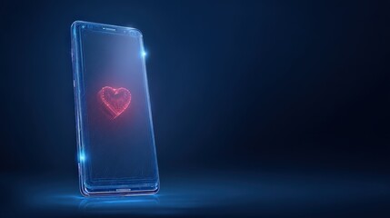 A modern smartphone displays a vibrant glowing heart symbol, illustrating connection, love, or digital affection. ..Created with Generative AI, not depicting real subjects.