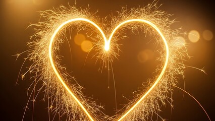 Golden Sparkling Heart Shape Fireworks Night Celebration