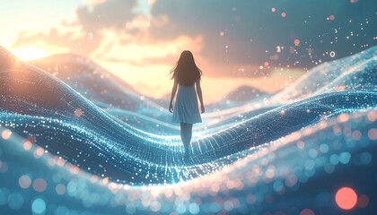 illustration woman in the big data wave