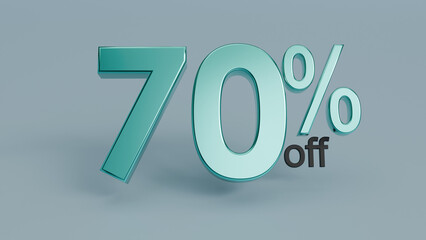 70% Off Special Offer 3D Rendered Typography. Vibrant Green Cartoon Style Text for E-commerce Clearance and Commercial Advertising Campaigns.