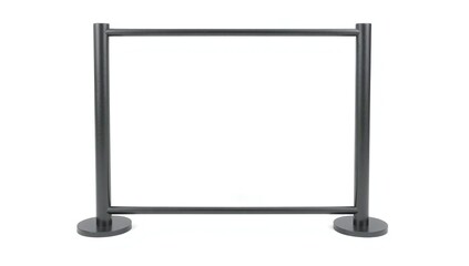 Empty metal display rack with round bases on white background