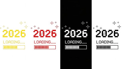 Futuristic Loading Screen with 2026 Year Pixel Art