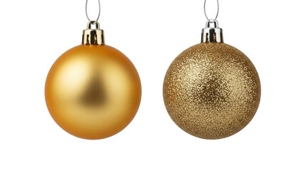 Two golden christmas ornaments isolated on transparent background