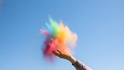 Fototapeta premium Colorful Powder Explosion in Hand Outside.