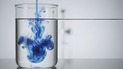 Blue Liquid Pouring into Clear Glass.