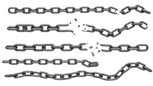 Broken and Intact Metal Chains on Black Background