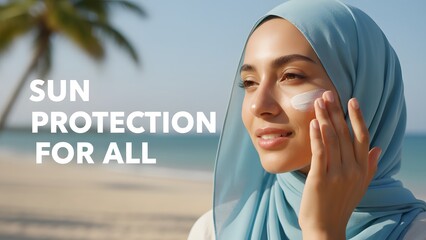Woman Applying Sunscreen at the Beach.