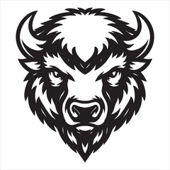 Obraz premium American Bison Head Mascot Emblem – Black and White Vector Buffalo Illustration