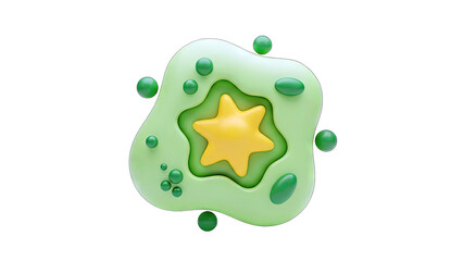 Abstract 3D Shape with Star and Bubbles on White