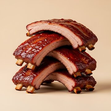 Stack of BBQ Ribs on Transparent Background