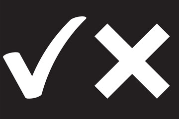 Checkmark x mark icon. Green checkmark and red x sign. Correct error vector symbol isolated on white background. Vote checkmark in circle and square box.