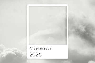 View of beautiful sky with clouds. Cloud Dancer - color of year 2026