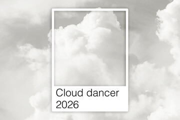 View of beautiful sky with clouds. Cloud Dancer - color of year 2026