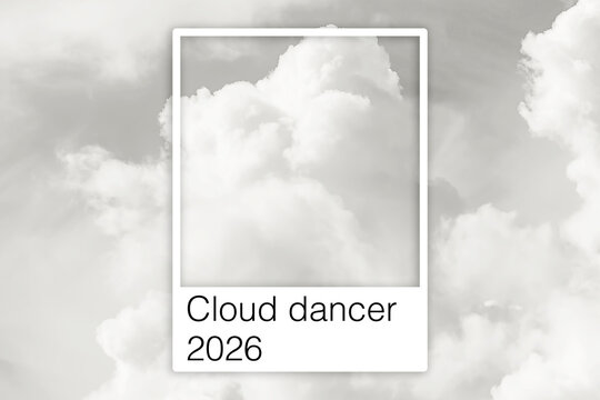 View of beautiful sky with clouds. Cloud Dancer - color of year 2026