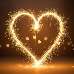 Vibrant Sparkler Heart Shape on Dark Night Sky