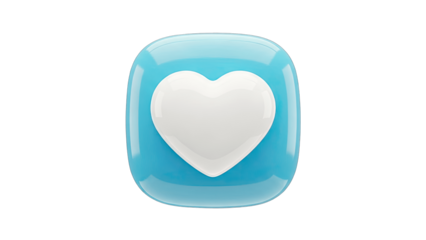 3D Heart Icon on Blue Square - Social Media Concept