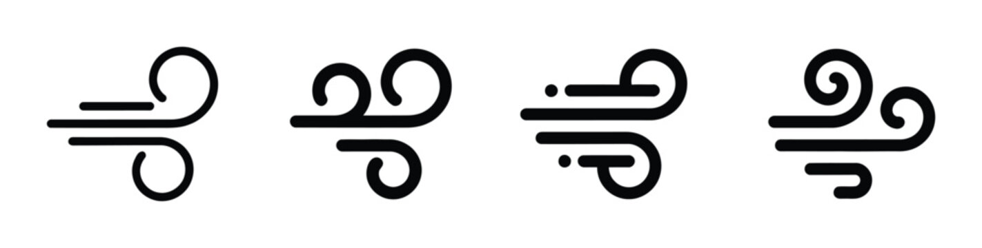 Black stylized wind a white representing different wind strengths weather symbol