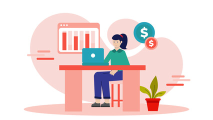 Analyst Preparing an Annual Financial Report. Business Flat Vector Illustration