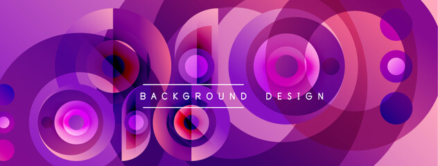 Fototapeta premium Abstract purple design features overlapping circles, gradients. Modern aesthetic, suitable for backgrounds, presentations. Vibrant, dynamic composition.