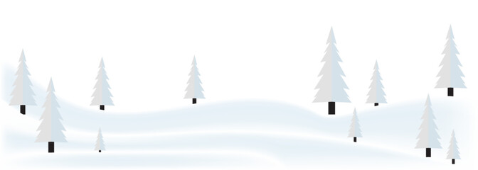 Winter snowy landscape ground vector, minimalist hills and fir trees background for animation and graphic resources © Lepe PNG