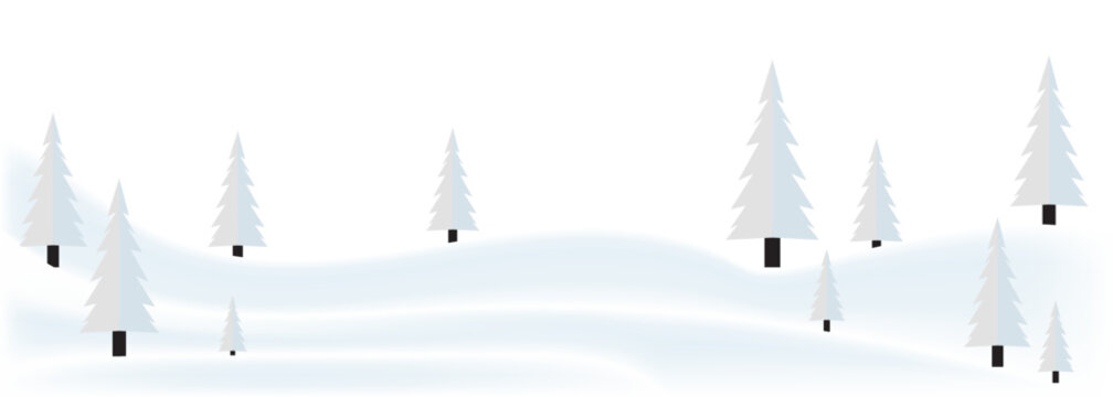 Winter snowy landscape ground vector, minimalist hills and fir trees background for animation and graphic resources