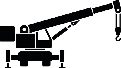 Compact mobile crane silhouette illustration with telescopic boom and hook industrial construction lifting equipment black vector icon © Emon