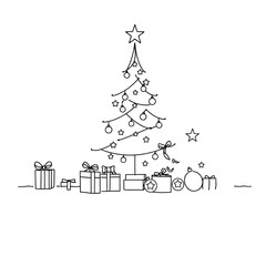 Fototapeta premium Minimal christmas tree outline illustration