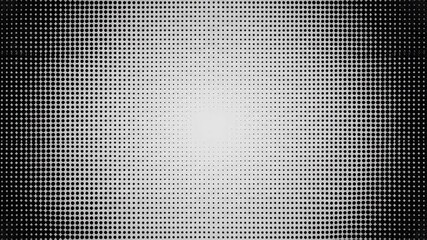 Black and white circular dot pattern with gradient from dense to sparse