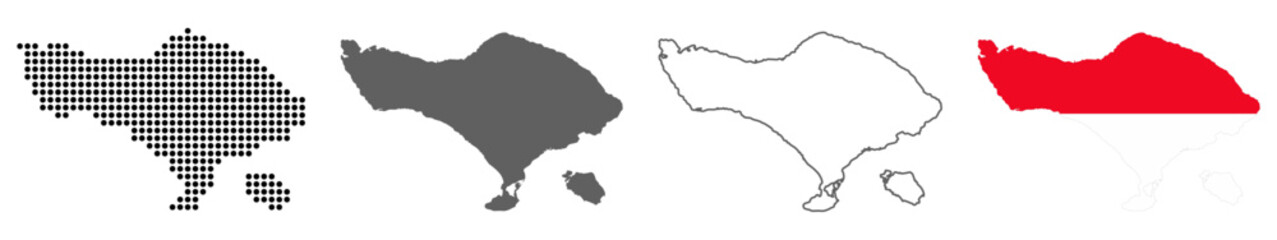 Indonesia Map Set with Dot, Silhouette, Outline and Flag Vector