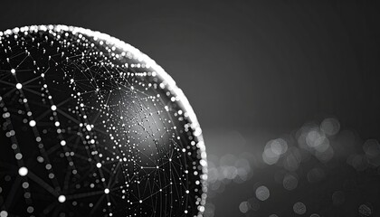 Sphere made of interconnected dots and lines, blurred background