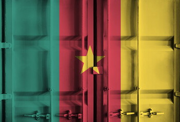 Obraz premium Shipping container with Cameroon national flag overlay