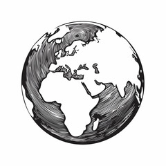 Hand-drawn sketch illustration of a global earth icon, symbolizing world geography and environmental awareness for international concepts