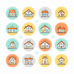 Collection of Diverse Flat Style Houses and Buildings - Real Estate Icons for Property Listings