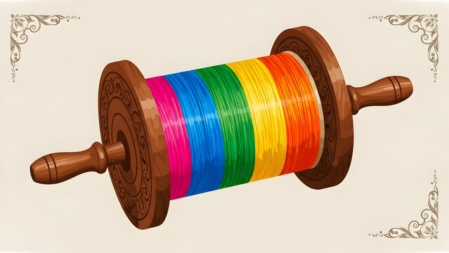 Colorful kite string spool vector illustration. Traditional Firki or Charkhi object for flying kites in Indian festivals. Isolated design element on white.
