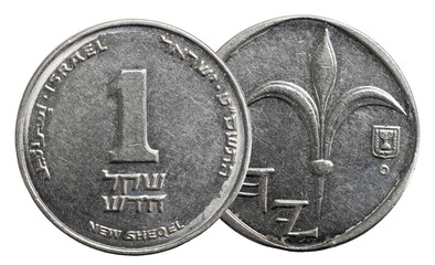 Israel, 1 New Sheqel , standard circulation coin, nickel plated steel, lily and ancient Yehud letters motif, with state emblem