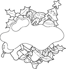 hand drawn christmas card black and white vector illustration