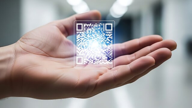 Hand holding QR code with digital effect. - Powered by Adobe
