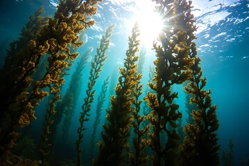 Sunlit Underwater Kelp Forest