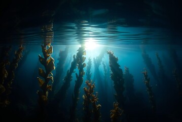 Sunlit Underwater Kelp Forest