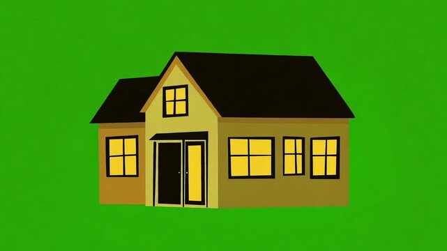 Residential house building illustration animation on green screen background