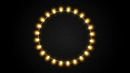 Circle of yellow lights on black background isolated on transparent background