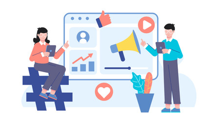 Fototapeta premium Marketing Team Creating an Viral Video Campaign. Flat Vector Illustration