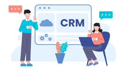 Implementing a New Customer Relationship Management (CRM) System. Flat Vector Illustration