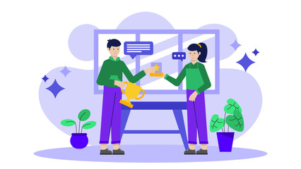 ManagerRecognizing Employee of the Month. Flat Vector Illustration