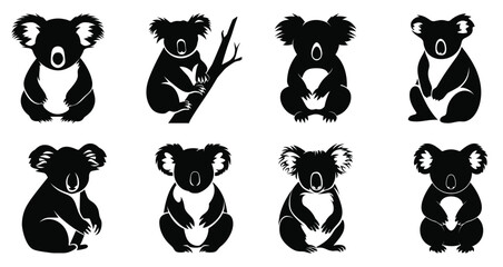 koala silhouette clipart bundle black koala silhouette set © Yibms
